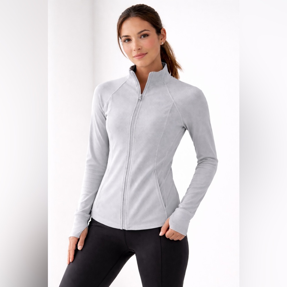 Athleta Ribbed Full Zip Athletic Jacket Size S white Lightweight